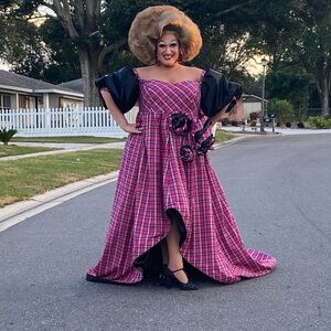 Elegant Pink Plaid Women's Dress (Custom)